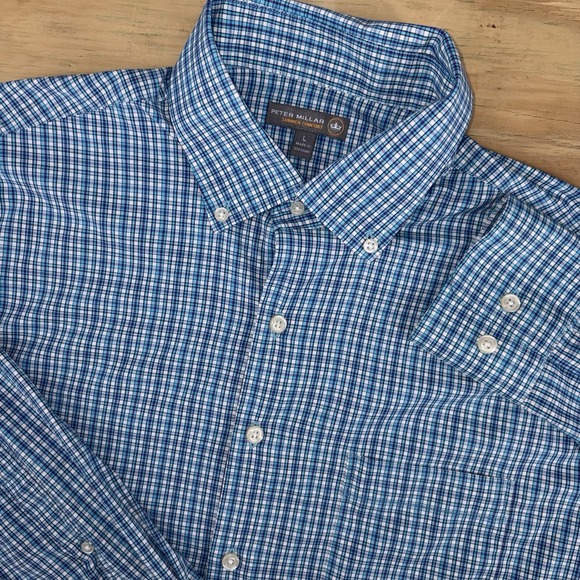 Peter Millar Other - Peter Millar Summer Comfort Mens Blue Plaid Long Sleeve Button Down Large